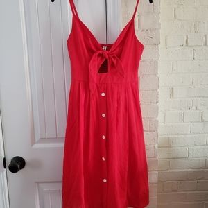 Soft red tie-front cut-out lined midi sundress